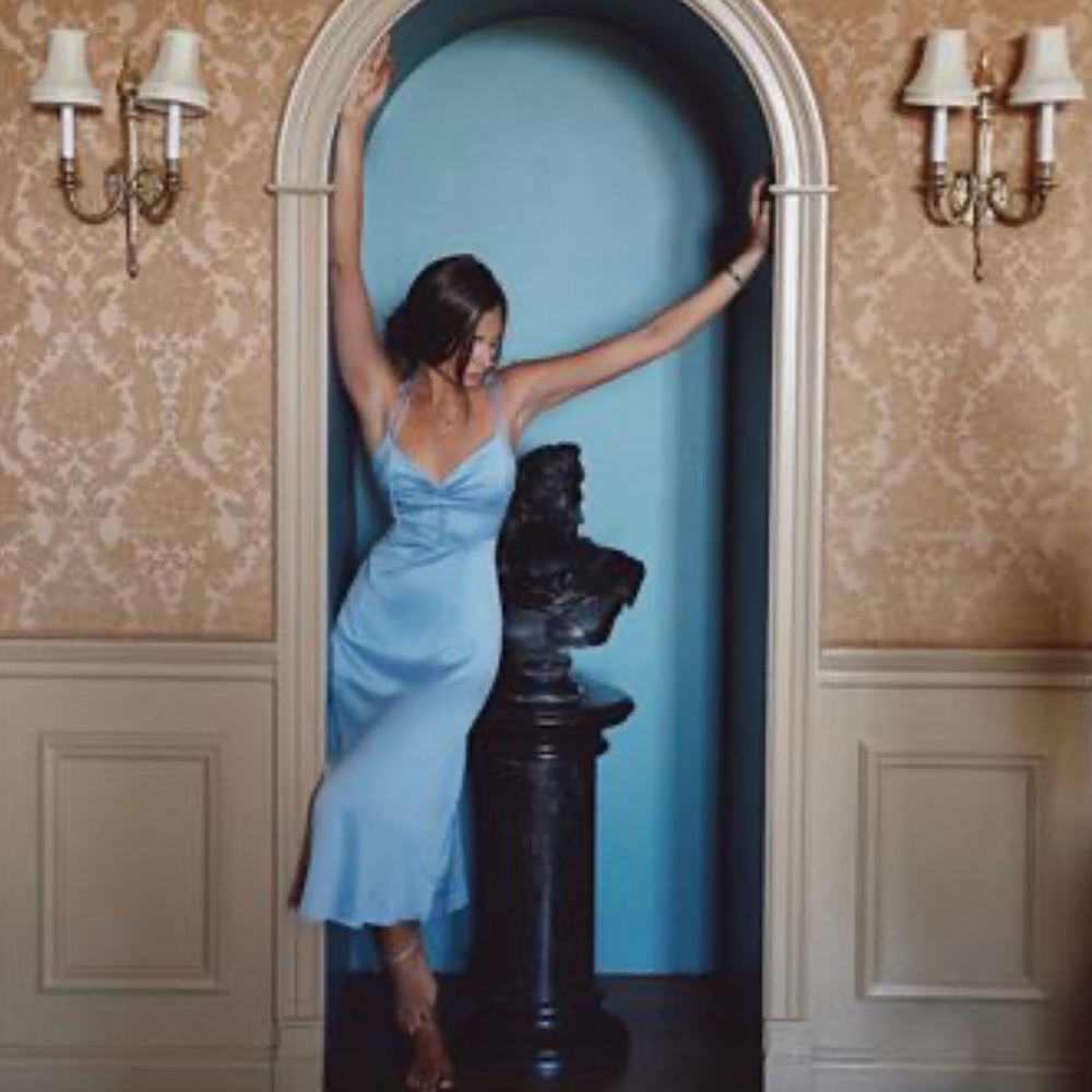 Danielle Bernstein Satin Midi Dress 0 BNWT Blue